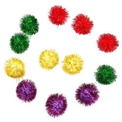 POPETPOP 30 Piece Assorted Color Sparkle Balls Cats Favorite Toy Tinsel Pom Poms Glitter for Kittens