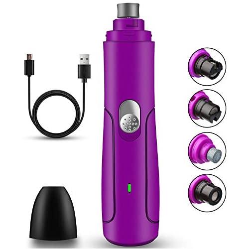 Dog Nail Grinder Pet Nail Grinder Upgraded Professional 4-Port Rechargeable Pet Nail Trimmer Electric Low Noise Dog Nail Clipper Trimmer Painless Paw Grooming&Smoothing for Small Medium Large Dog&Cat