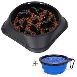 JASGOOD Slow Feeder Dog Bowl with Collapsible Dog Bowl-Puppy Puzzle Dog Food Bowl,Slow Eating Dog Bowl for Medium Dogs