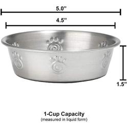 PetRageous 60046 Cayman Classic Non-Skid Stainless-Steel Dishwasher Safe Bowl 1-Cup Capacity 4.5-Inch Diameter 1.5-Inch Tall for Small Dogs and Cats of Any Size, Metallic