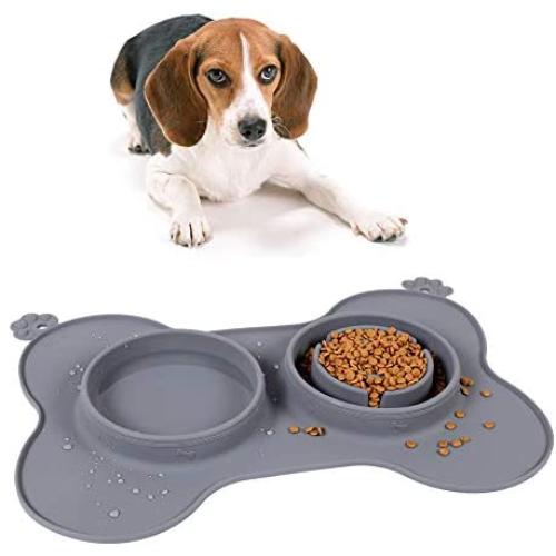 Slow Feeder Bowl for Dogs, Silicone Dog Slow Feeding Mat Non-Slip Slow Eating Pet Food Bowl for Puppy Small Medium Small Dogs & Cats (Gray)