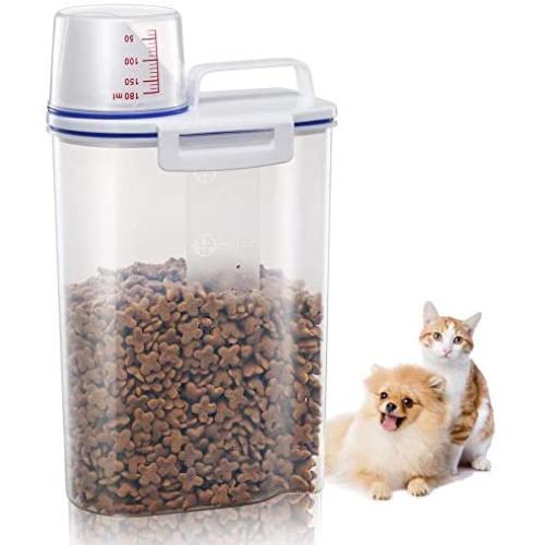 2 Pcs Pet Food Storage Container with Pour Spout and Measuring Cup, BPA-Free Plastic,Airtight Pet Dry Food Dispenser and Seal Buckles for Dogs Cats Bird