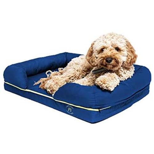 Imperial Petcare Luxury Memory Foam Bed for Sml Lrg X-Large Dogs, Size,Color Options, Washable Cover, Breathable 35% Cotton - Waterproof Liner, Shredded Foam Bolster, Non-Skid Bottom Blue no Print