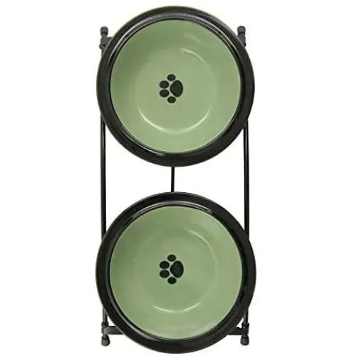 PetRageous Buddys Best Steel Frame Non-Skid Raised Dog Feeder 13-Inch Long by 5.75-Inch Wide by 3-Inch Tall with 2 Dishwasher Safe Stoneware 6-Inch 2-Cup Capacity Bowls PetRageous Buddys Best Steel Frame Non-Skid Raised Dog Feeder 13-Inch Long by 5.75-Inch Wide by 3-Inch Tall with 2 Dishwasher Safe Stoneware 6-Inch 2-Cup Capacity Bowls