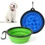 2-Pack Large Collapsible Dog Bowls, 34oz Portable Slow Feeder Dog Water Bowls, Travel Pet Dish for Dogs & Cats, Blue + Green with Free Carabiner