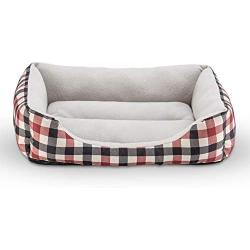 HZBOYA Self-Warming Pet Bed for Small Dogs and Cats Plaid Rectangle Nest Square House Enjoy Sleep, Machine Washable Sofa Cover Red Black Check