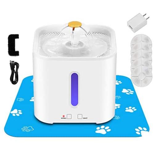 HYDGOOHO Cat Water Dispenser 2.4L Drinking Fountains Super Quiet Flower Automatic Electric Water Bowl with 5 Replacement Filters for Dogs, Cats, Birds and Small Animals