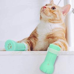 XERGUR Cat Anti-Scratch Boots, Silicone Cat Shoes Boots Rubber Nail Cover Precaution Scratch Gloves Cat Paw Protector Pet Grooming Scratching Booties for Home Bath Shave Check Treatment