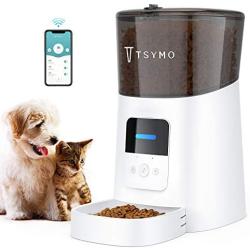 TSYMO Automatic Cat Feeder - 6L App Control Pet Food Dispenser for Cats & Puppies with Anti-Clog Design, Voice Recording, Scheduled Feeding and Portion Control, 1-15 Meals a Day