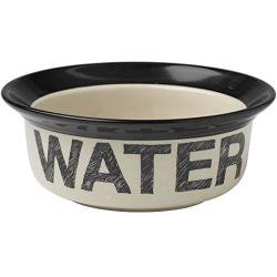 PetRageous 10184 Pooch Basics Stoneware Dog Water Bowl with 2-Cup Capacity 6-Inch Diameter 2.5-Inch Tall for Small and Medium Dogs and Cats, Black and Natural
