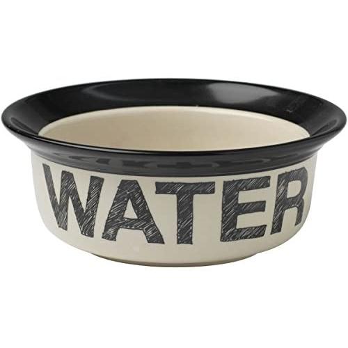 PetRageous 10184 Pooch Basics Stoneware Dog Water Bowl with 2-Cup Capacity 6-Inch Diameter 2.5-Inch Tall for Small and Medium Dogs and Cats, Black and Natural