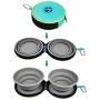KALLAK Travel Twin Pet Bowls for Dogs or Cats, Collapsible Silicone Bowls for Food and Water Feeding, Foldable Zip Up Oxford Cloth Carry Case with Carabiner Clip, Portable Hiking Dog Bowl