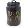 Rae Dunn By Magenta TRICK FOR DOG TREATS Black Ceramic LL Large Pet Canister With Orange Letters