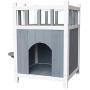 2Krmstr Outdoor Cat House with Balcony,Wooden Cat Shelter for Indoor Outdoor,Kitty Condo,Pet Home for Small Dog Cat Puppy Kitty Rabbit