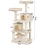 BEWISHOME Cat Tree with Sisal Scratching Posts, 2 Condos, Plush Perches, Jingly Balls and Hammock, Cat Condo Tower Furniture Kitty Kitten Activity Center Pet Play House Beige MMJ01M