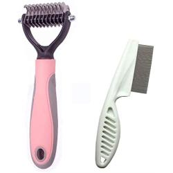 Sunglow Pet Grooming Tool ，Double Sided Shedding and Dematting Undercoat Rake Comb for Dogs and Cats ，and Comb for Flea