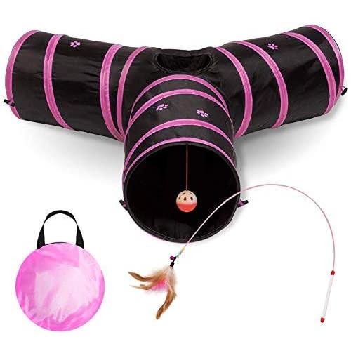 All Prime Cat Tunnel - Also Included is a ($5 Value) Interactive Cat Toy - Toys for Cats - Cat Tunnels for Indoor Cats - Cat Tube - Collapsible 3 Way Pet Tunnel - Great Toy for Cats