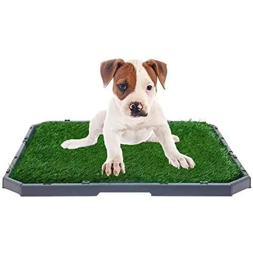 BINGPET Dog Grass Training Potty Pad, with Foldable Tray and Washable Pee Pads, Indoor Home Toilet System Pad, Portable Bathroom Mat for Puppies, Small Medium Doggies
