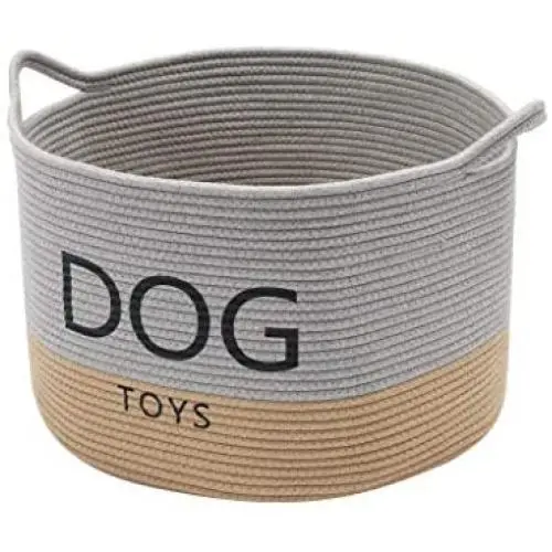 Geyecete Dog Storage Basket Round Cotton Rope Basket Dog Toy Storage Basket - Laundry Basket Storage Bin Pet Toy Storage Boxes