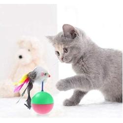 Mice Toy Funny Cat Supplies for Cats Kitten Long Feather False Mouse Tumbler 2 Pieces Plastic Toys Balls Pet Rustle Activity Toy Product for Cats Color Random