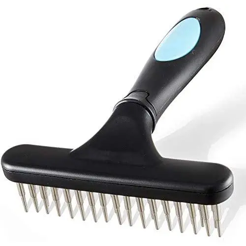 Flymoqi Dog Comb - Stainless Steel Deshedding and Dematting Undercoat Rake – for Dogs, Cats and Rabbits – Double Row of Teeth – Reduces Shedding, Removes Mattes and Tangles Flymoqi Dog Comb - Stainless Steel Deshedding and Dematting Undercoat Rake – for Dogs, Cats and Rabbits – Double Row of Teeth – Reduces Shedding, Removes Mattes and Tangles