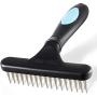 Flymoqi Dog Comb - Stainless Steel Deshedding and Dematting Undercoat Rake – for Dogs, Cats and Rabbits – Double Row of Teeth – Reduces Shedding, Removes Mattes and Tangles