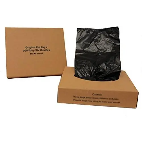 Originalpetbags Easy Open & Easy tie-Handle 15'' Long, Strong Leak-Proof Poop Bags, Dog Waste Bags, Made in USA (not on Rolls) (400 Unscented Easy Open Bags, Black)