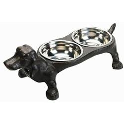 Sungmor Raised Bowls for Dogs - Heavy Duty Non Slip Cast Iron Stands & 2 Stainless Steel Food Dish & Water Bowls - Great Pet Dogs Feeder - Feeding & Watering Station Pet Supplies - 17.1x5.9x5.5 Inch