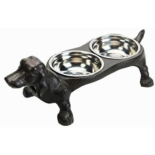 Sungmor Raised Bowls for Dogs - Heavy Duty Non Slip Cast Iron Stands & 2 Stainless Steel Food Dish & Water Bowls - Great Pet Dogs Feeder - Feeding & Watering Station Pet Supplies - 17.1x5.9x5.5 Inch