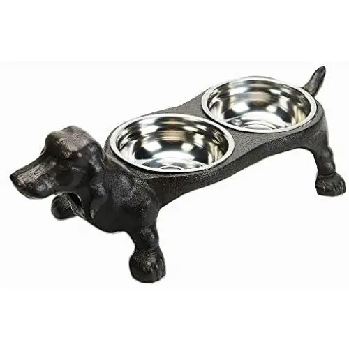 Sungmor Raised Bowls for Dogs - Heavy Duty Non Slip Cast Iron Stands & 2 Stainless Steel Food Dish & Water Bowls - Great Pet Dogs Feeder - Feeding & Watering Station Pet Supplies - 17.1x5.9x5.5 Inch