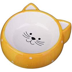 Wyxy Ceramic cat Bowls for Food and Water, Feed Bowl with Cute cat face, Suitable for Puppies, Cats and Rabbits, Microwave and Dishwasher Safe, Yellow