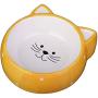 Wyxy Ceramic cat Bowls for Food and Water, Feed Bowl with Cute cat face, Suitable for Puppies, Cats and Rabbits, Microwave and Dishwasher Safe, Yellow
