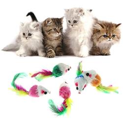 Asien 1 pc Pet Furry Mice Toys with Feather Tails Mouse Toys for Cats Funny Small Pet Toys Interactive Cats Toys Cat Accessories