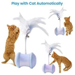 Cat Toys for Indoor Cats Interactive Cat Toy, Automatic Cat Feather Toys, USB Rechargeable Kitten Toys with 360°Self Rotating Ball & Led Light, 2 Feathers, Suitable for All Floor, Carpet