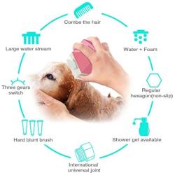 YAOMAISI 3 in 1dog Bath Brush,pet Grooming Massage Shower Head Sprayer,Shampoo Shower Gel Dispenser,Suitable for use in bathrooms and Outdoor Gardens,Dog cat Massage and Grooming