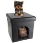 PETMAKER Pet House Ottoman- Collapsible Multipurpose Cat or Small Dog Bed Cube and Footrest with Cushion Top and Interior Pillow