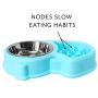 Slow Feed Anti-Choke Pet Bowl Feeder with Stainless Steel Metal Dog Water Bowl - Prevents Pets Eating Quickly Avoids Bloat - Squirrel Pattern (Green, Pink, Blue)