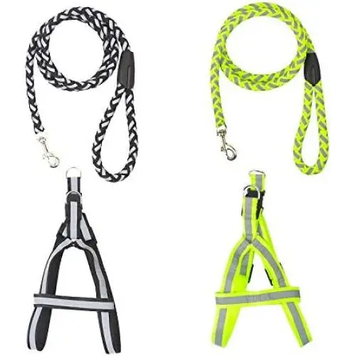 BabyHomder Night Reflective Leash and Harness 4 PCs Nylon Braided Heavy Duty 5ft Leash Adjustable Harness for Small Medium Dogs (Black and Green togather) BabyHomder Night Reflective Leash and Harness 4 PCs Nylon Braided Heavy Duty 5ft Leash Adjustable Harness for Small Medium Dogs (Black and Green togather)