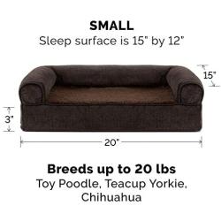 Furhaven Pet Dog Bed - Cooling Gel Memory Foam Faux Fleece and Chenille Soft Woven Traditional Sofa-Style Living Room Couch Pet Bed with Removable Cover for Dogs and Cats