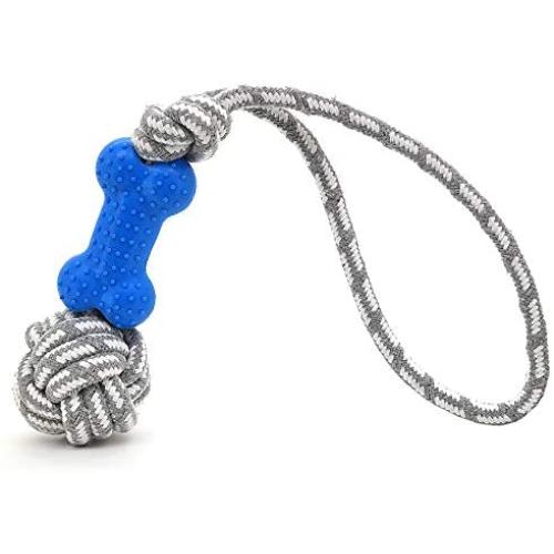 Best Pet Supplies Rubber Bone with Cotton Rope Dog Toy – Interactive Rope Chew Toy for Puppies and Moderate Chewers, Perfect for Fetch or Tug-O-War