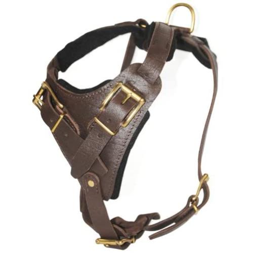 Dean and Tyler The Blade with Handle Brass Belt Style Buckles Leather Dog Harness, Brown, Large - Fits Girth Size: 31-Inch to 41-Inch