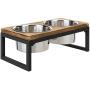 MyGift Rustic Burnt Wood & Black Metal Pet Dog and Cat Raised Double Feeder with Stainless Steel Bowls, Small to Medium Sized Pets