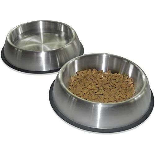 PetFusion Premium Brushed Anti-tip Dog & Cat Bowls (Set of 2 Bowls). Food Grade Stainless Steel. Bonded Silicone Ring for Traction.