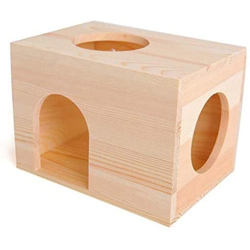 Megawa Pet Chinchilla Hut Hideout Natural Pine Small Animal Hideout for Chinchilla Squirrel Sugar Gliders