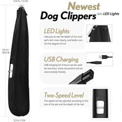 Dog Clippers with LED lights, Professional Dog Grooming Clippers, 2 Speeds USB Rechargeable, Low Noise Cordless Electric Dog Clippers for Small Dogs and Cats Around Face, Eyes, Ears, Rump, Paws