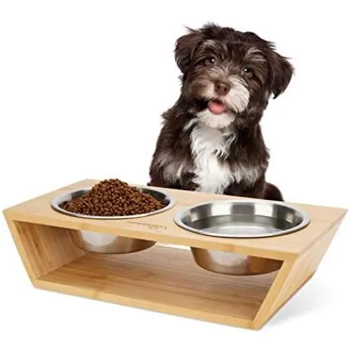 Wantryapet Elevated Dog Cat Dog Feeder with 2 Stainless Steel Bowls, Bamboo Raised Stand Pet Feeder Perfect for Small Dogs & Cats Wantryapet Elevated Dog Cat Dog Feeder with 2 Stainless Steel Bowls, Bamboo Raised Stand Pet Feeder Perfect for Small Dogs & Cats