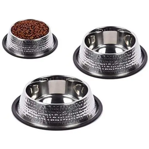 King International Stainless Steel Hammered Dog Bowls with Anti-Skid Rubber Base Set of 3- Small (16 Oz) Medium (24 Oz) Large (32 Oz)- Pet Feeding Bowl for Dogs, Puppy Cat and Kitten King International Stainless Steel Hammered Dog Bowls with Anti-Skid Rubber Base Set of 3- Small (16 Oz) Medium (24 Oz) Large (32 Oz)- Pet Feeding Bowl for Dogs, Puppy Cat and Kitten