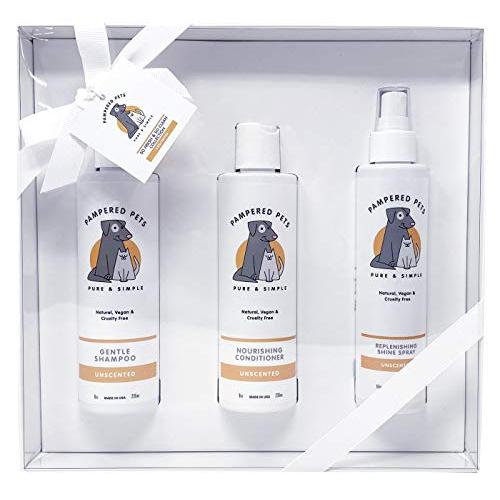 Pampered Pets Shampoo, Conditioner & Shine Spray for Dogs and Cats – Unscented - Plant-Based, Natural, Vegan, & Sulfate-Free Botanical Blend for Itchy Skin and Dry Coats