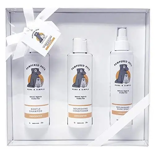 Pampered Pets Shampoo, Conditioner & Shine Spray for Dogs and Cats – Unscented - Plant-Based, Natural, Vegan, & Sulfate-Free Botanical Blend for Itchy Skin and Dry Coats Pampered Pets Shampoo, Conditioner & Shine Spray for Dogs and Cats – Unscented - Plant-Based, Natural, Vegan, & Sulfate-Free Botanical Blend for Itchy Skin and Dry Coats