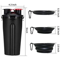 GLE2016 Dog Travel Water Bottle Bowls 2 in 1 Portable Dog Travel Water Dispenser with 2 Collapsible Silicone Bowls，Outdoor Dog Water Bowls for Walking Hiking Travelling